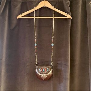 Mini Cross Body Bag with Turquoise and Coral